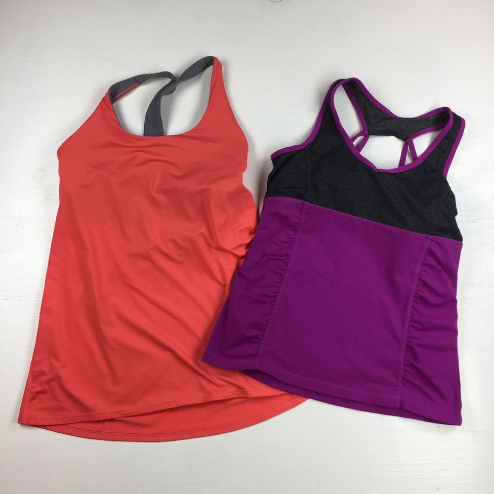 2 athletic tanks, medium, scrappy back open back